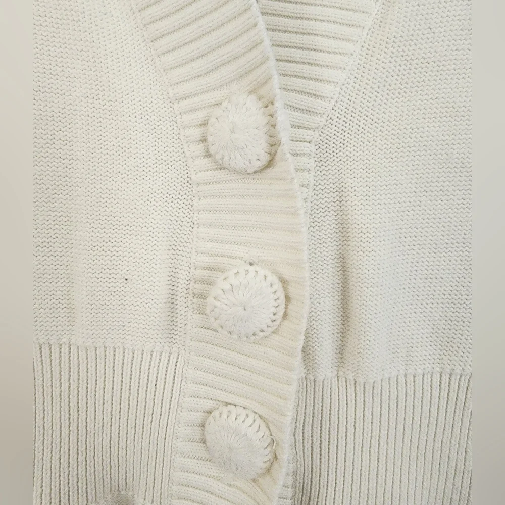 DKNY embellished ruffled collar V-neck peplum cardigan, size L